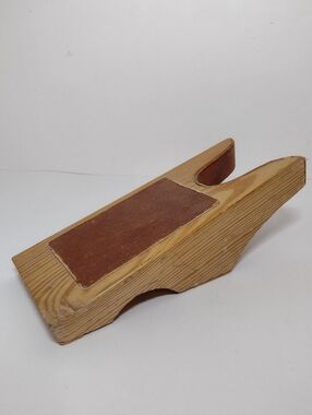 Vintage Wooden Boot Jack with Brown Leather Pad